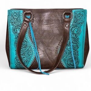 Brown and turquoise leather purse